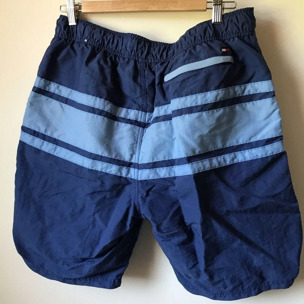 Tommy Hilfiger  swimsuit swim trunks board shorts blue striped mesh lining Men L